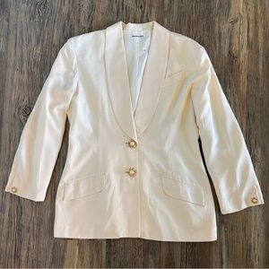 Private Label By Events Silk Single-Breasted Cream Blazer Size 12 Ornate Buttons